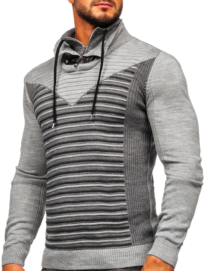 Suéter con cuello alto para hombre color gris Bolf 1008