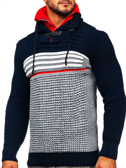 Suéter grueso con cuello alto para hombre color negro y rojo Bolf 2026