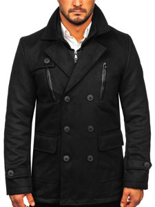 Abrigo con botonadura doble de invierno con cuello alto extraíble, adicional para hombre negro Bolf M3143