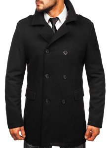 Abrigo de invierno cruzado negro para hombre con cuello alto extraíble adicional Bolf 8805
