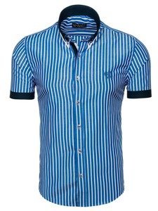 Camisa a cuadros de manga corta elegante para hombre azul Bolf 4501