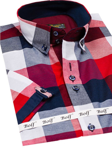 Camisa a cuadros de manga corta para hombre granate Bolf 5532