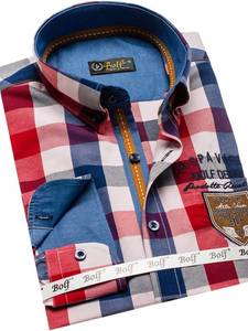 Camisa a cuadros de manga larga para hombre roja Bolf 1766-1