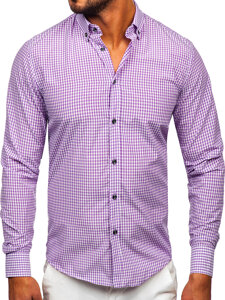 Camisa a cuadros de manga larga para hombre violeta Bolf 22745