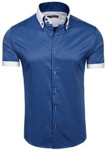 Camisa a rayas con manga corta para hombre azul oscuro Bolf 1808
