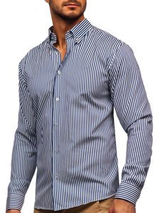 Camisa a rayas con manga larga para hombre color azul oscuro Bolf 20726