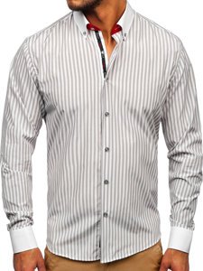Camisa a rayas con manga larga para hombre color gris Bolf 20727