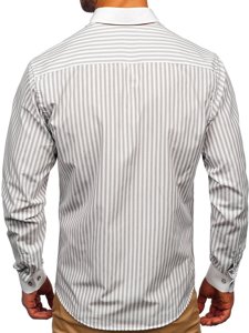 Camisa a rayas con manga larga para hombre color gris Bolf 20727