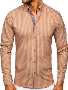 Camisa a rayas con manga larga para hombre color marrón Bolf 20731-1