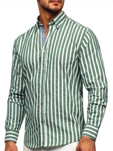 Camisa a rayas con manga larga para hombre color verde Bolf 20729