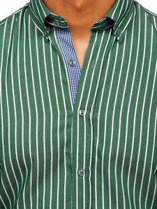 Camisa a rayas con manga larga para hombre color verde Bolf 20731