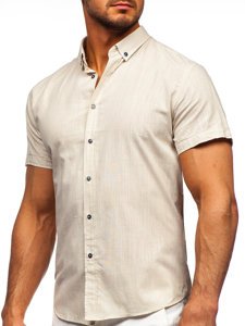 Camisa de algodón con manga corta para hombre color crudo Bolf 20501
