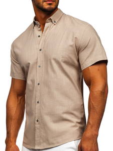 Camisa de manga corta para hombre beige Bolf 20501