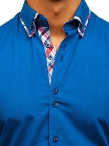 Camisa de manga larga elegante para hombre azul Bolf 4704-1