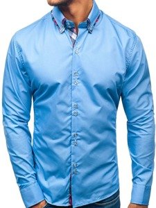 Camisa de manga larga elegante para hombre azul celeste Bolf 2712