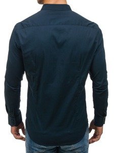 Camisa de manga larga elegante para hombre azul oscuro Bolf 7197