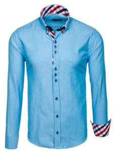 Camisa de manga larga elegante para hombre turquesa Bolf 2759