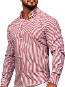 Camisa de rayas de manga larga para hombre burdeos Bolf 22731