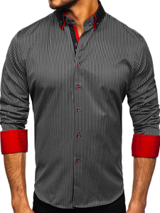 Camisa de rayas de manga larga para hombre  negro Bolf 2751