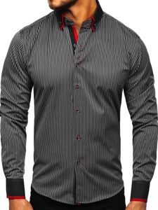 Camisa de rayas de manga larga para hombre  negro Bolf 2751