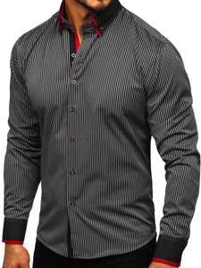 Camisa de rayas de manga larga para hombre  negro Bolf 2751