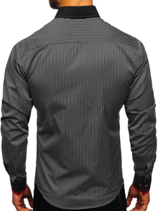 Camisa de rayas de manga larga para hombre  negro Bolf 2751