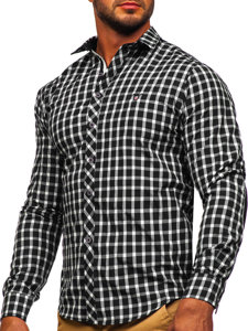 Camisa elegante a cuadros de manga larga para hombre negro Bolf 4747-1