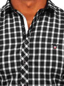 Camisa elegante a cuadros de manga larga para hombre negro Bolf 4747-1