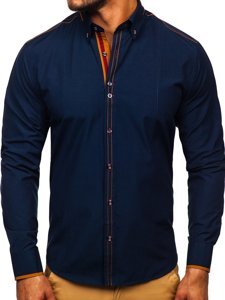 Camisa elegante con manga larga para hombre azul oscuro Bolf 4707