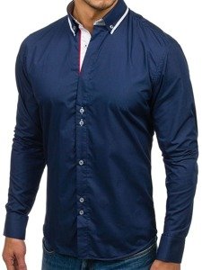 Camisa elegante con manga larga para hombre azul oscuro Bolf 6857
