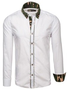 Camisa elegante con manga larga para hombre camuflaje-blanca Bolf 6876