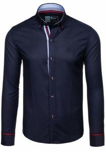 Camisa elegante con manga larga para hombre color azul oscuro Bolf 5801