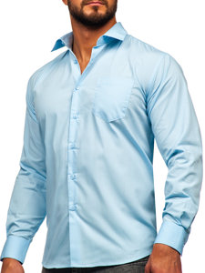 Camisa elegante de maga larga para hombre azul claro Bolf M14