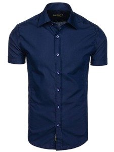 Camisa elegante de manga corta para hombre azul oscuro Bolf 7501