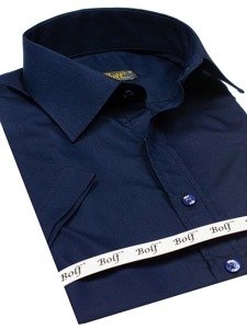 Camisa elegante de manga corta para hombre azul oscuro Bolf 7501
