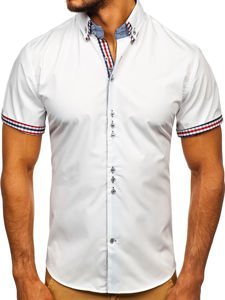 Camisa elegante de manga corta para hombre blanco Bolf 3507