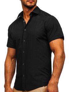 Camisa elegante de manga corta para hombre negro Bolf 7501