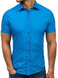 Camisa elegante de manga corta para hombre turquesa Bolf 7501