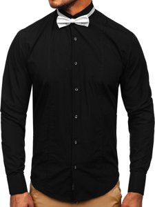 Camisa elegante de manga larga negra para hombre Bolf 4702 Pajarita y gemelos