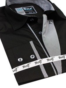 Camisa elegante de manga larga negra para hombre Bolf 4713