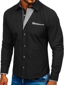 Camisa elegante de manga larga negra para hombre Bolf 4713