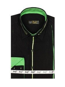 Camisa elegante de manga larga negra y verde para hombre Bolf 2964