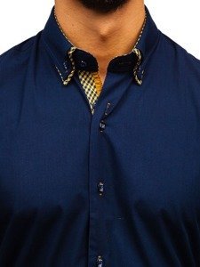 Camisa elegante de manga larga para hombre azul oscuro Bolf 4708