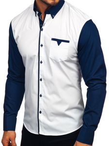 Camisa elegante de manga larga para hombre azul oscuro Bolf 5726-1
