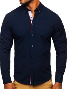 Camisa elegante de manga larga para hombre azul oscuro Bolf 8839