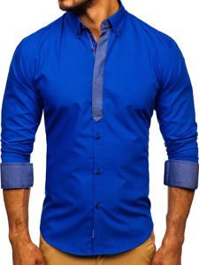 Camisa elegante de manga larga para hombre azul real Bolf 3725
