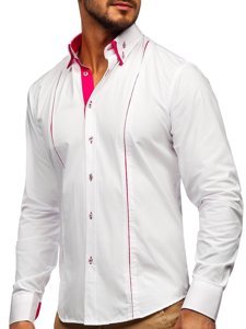 Camisa elegante de manga larga para hombre blanco y rosa Bolf 4744