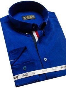 Camisa elegante de manga larga para hombre cobalto Bolf 3713