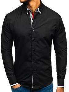 Camisa elegante de manga larga para hombre negra Bolf 1747