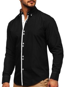 Camisa elegante de manga larga para hombre negra Bolf 5797